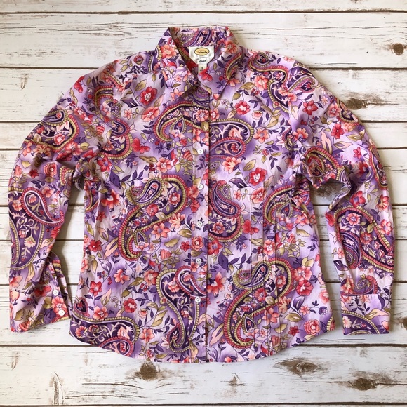 Talbots Tops - Talbots stretch button up paisley pattern medium